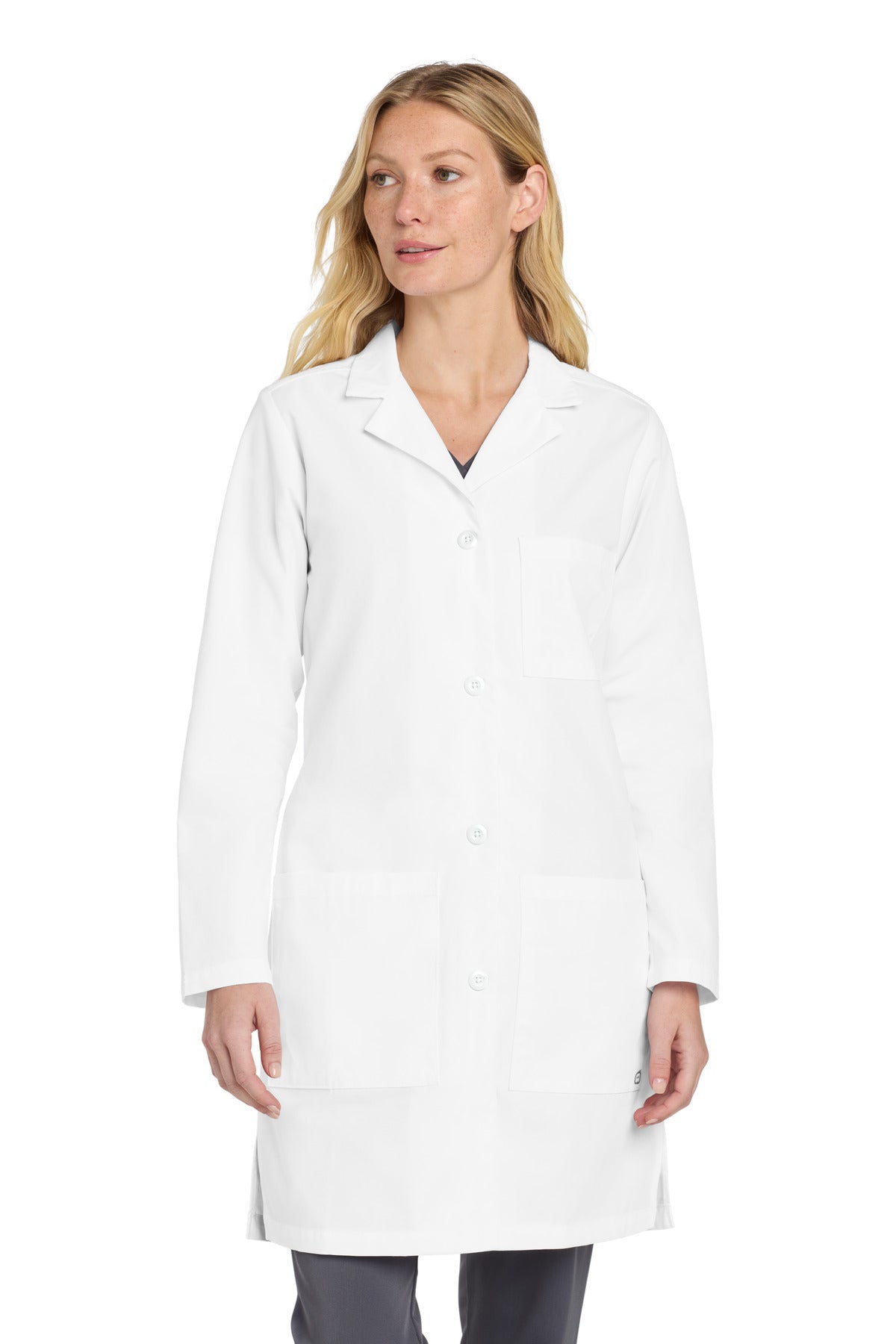 Front View of White Wink Women's Long Lab Coat WW4172