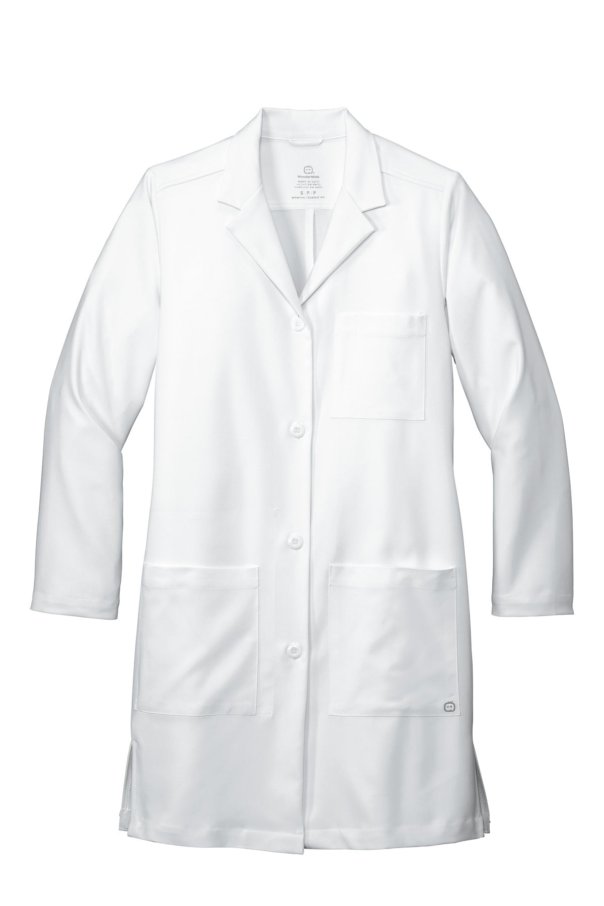 Front View of White Wink Women's Long Lab Coat WW4172