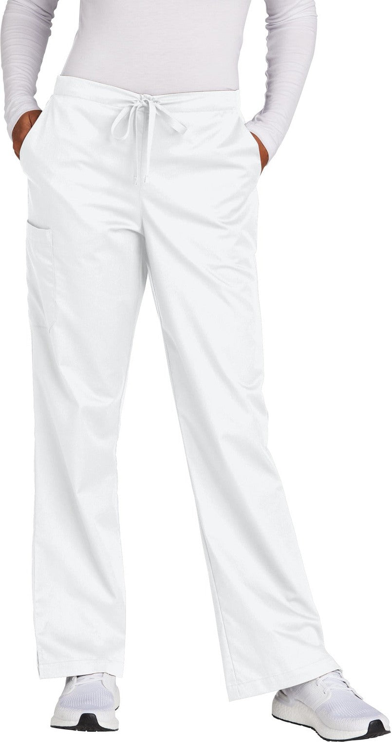 Front View of White Wink Women's Petite WorkFlex Flare Leg Cargo Pant WW4750P