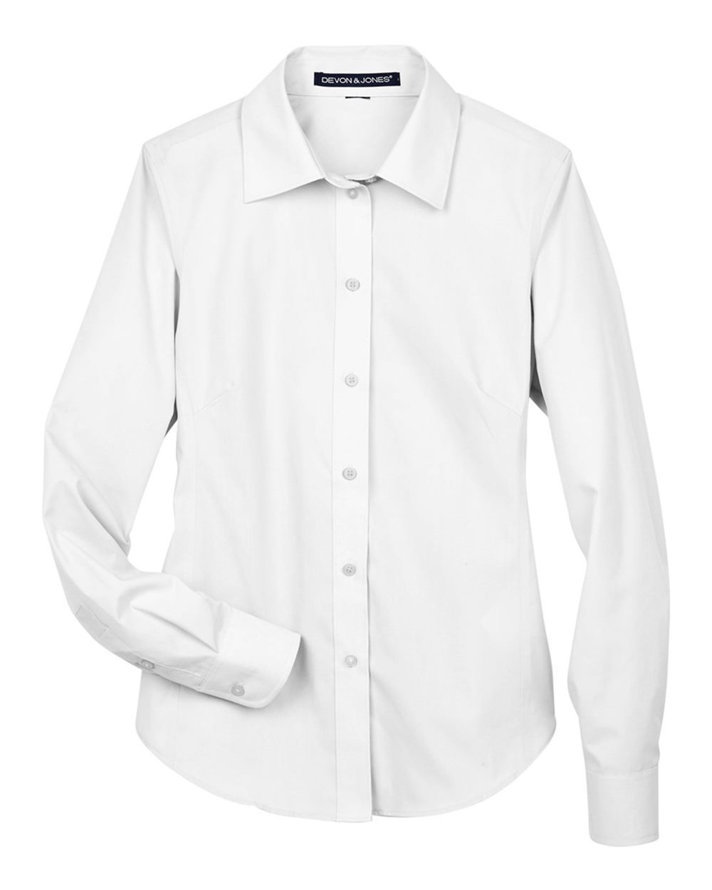 Front View of White Women's Crown Collection® Broadcloth Woven Dress Shirt - D620W