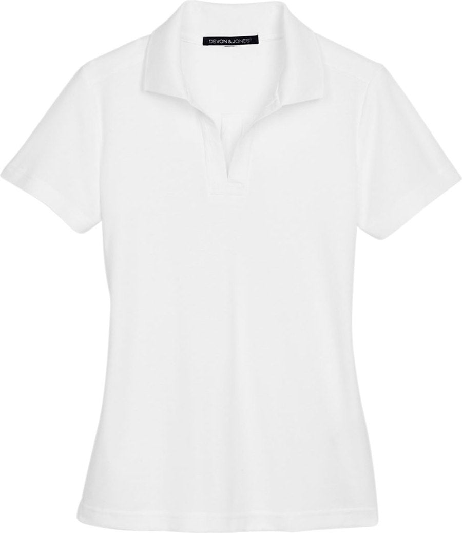 Front View of White Women's CrownLux Performance® Plaited Polo - DG20W