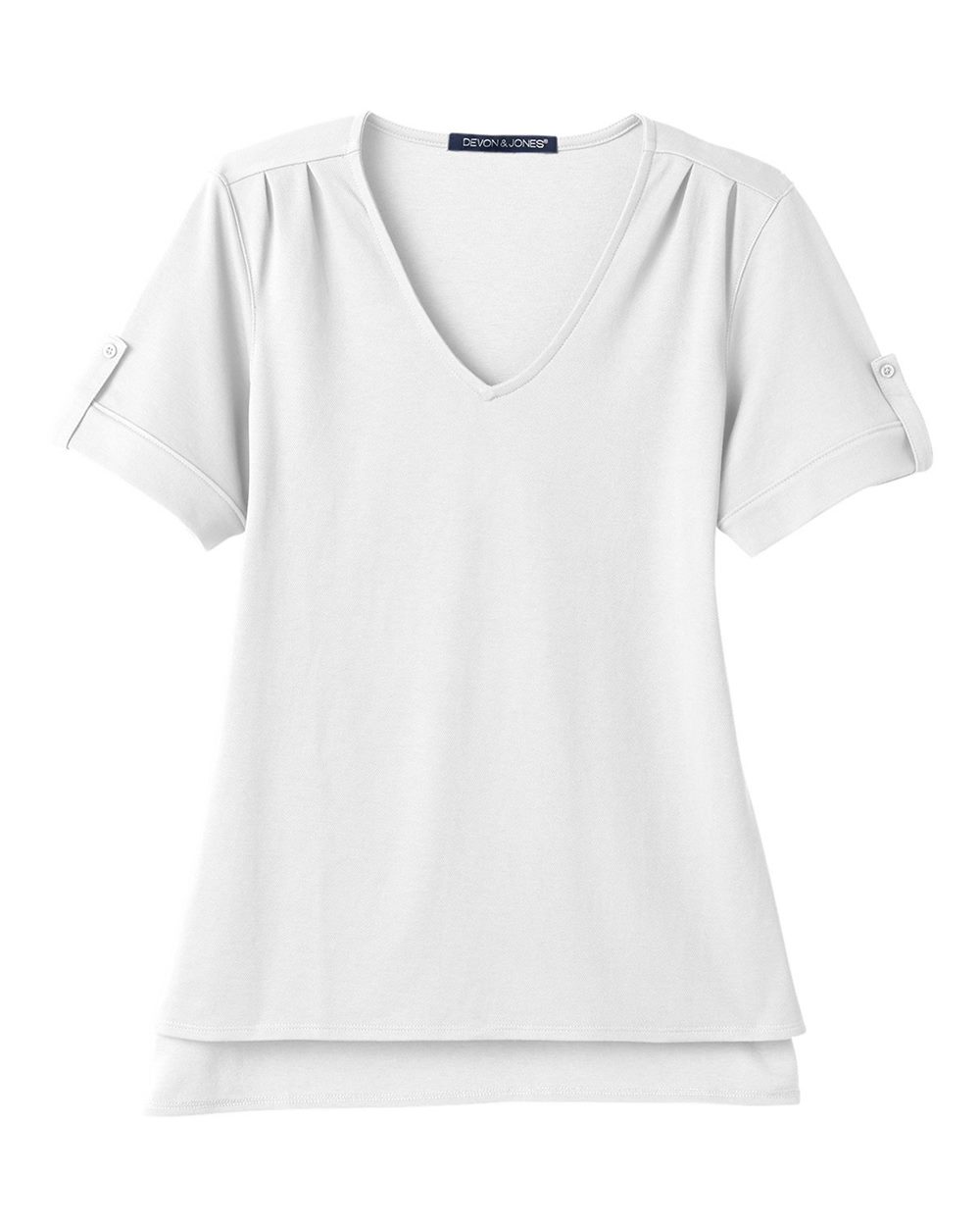 Front View of White Women's CrownLux Performance® Plaited Rolled Sleeve Shirt - DG20WB