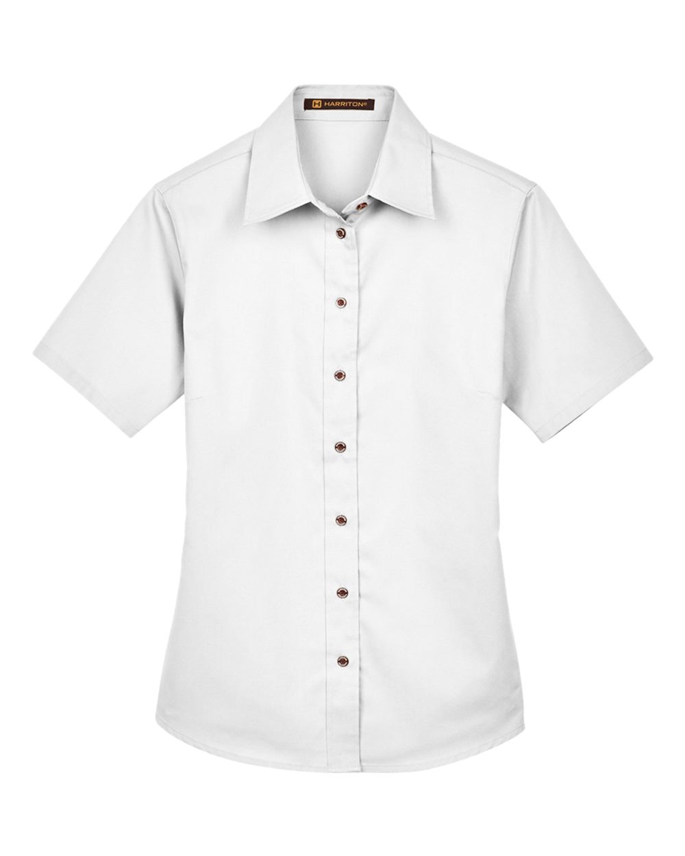 Front View of White Women&#39;s Easy Blend™ Short Sleeve Twill Dress Shirt with Stain-Release - M500SW