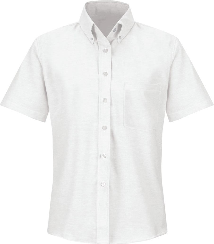 Front View of White Women's Executive Oxford Dress Shirt - SR61
