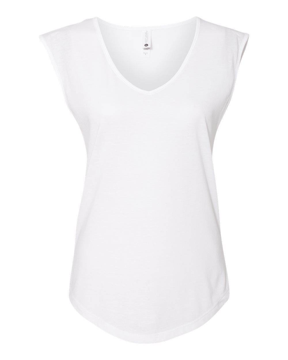 Front View of White Women&#39;s Festival Sleeveless Deep V-Neck T-Shirt - 5040