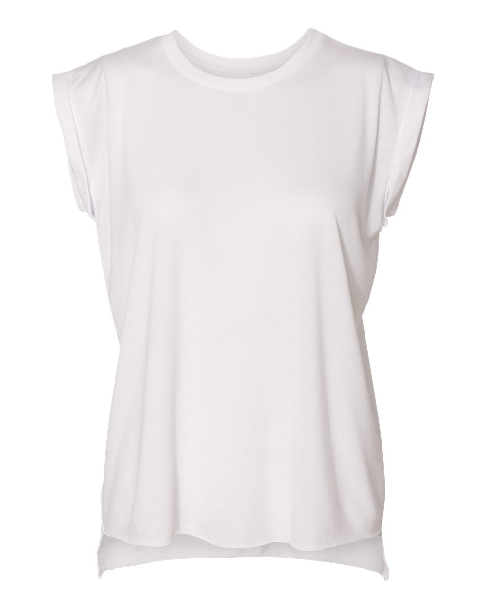 Front View of White Women’s Flowy Rolled Cuffs Muscle Tee - 8804