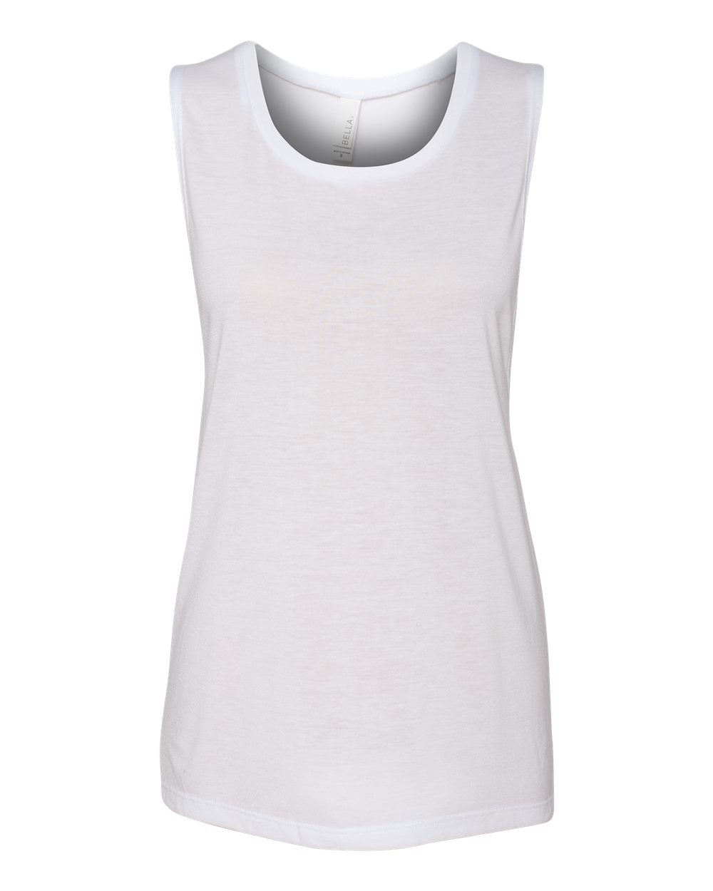 Front View of White Women&#39;s Flowy Scoop Muscle Tank - 8803