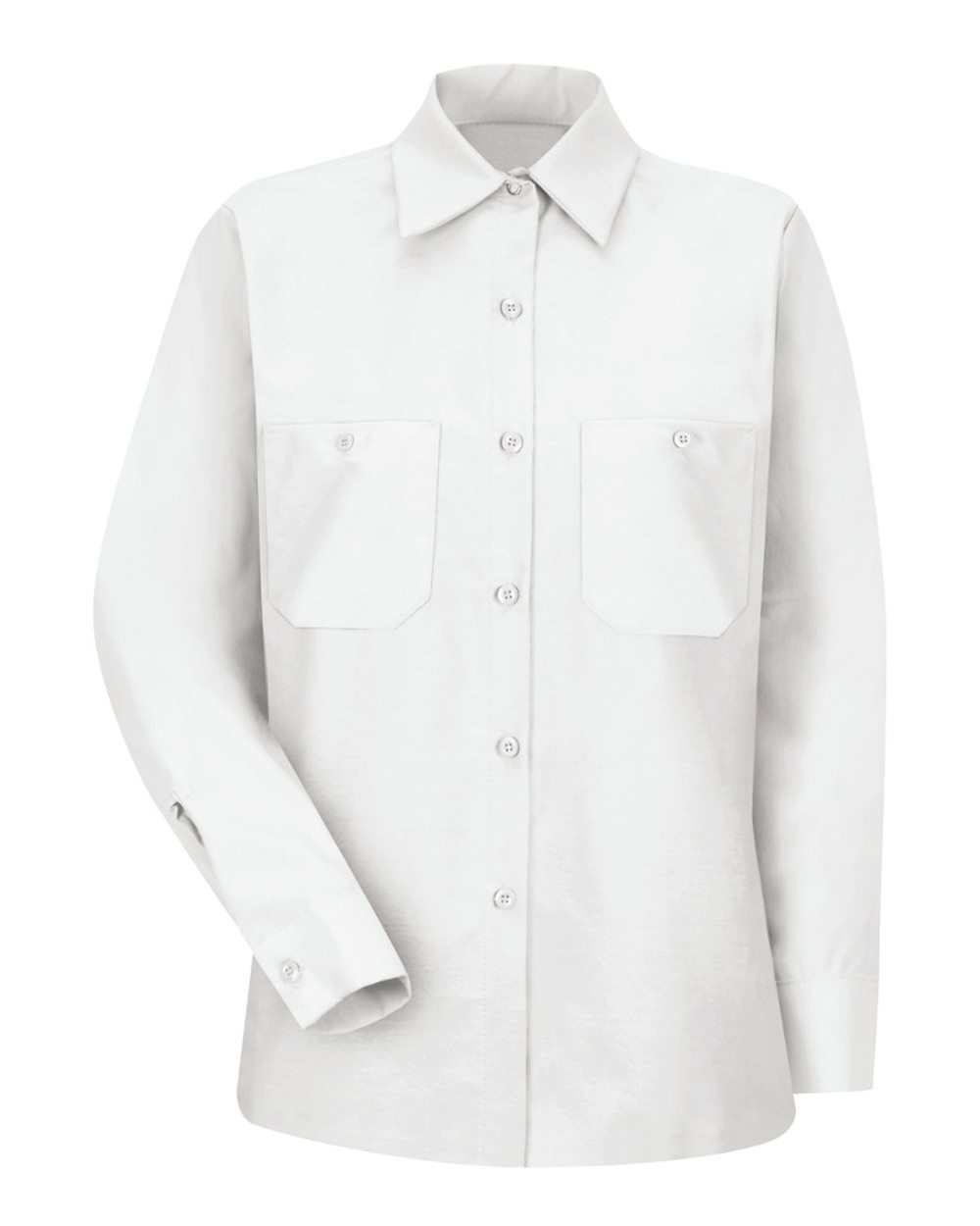 Front View of White Women's Industrial Work Shirt - SP13