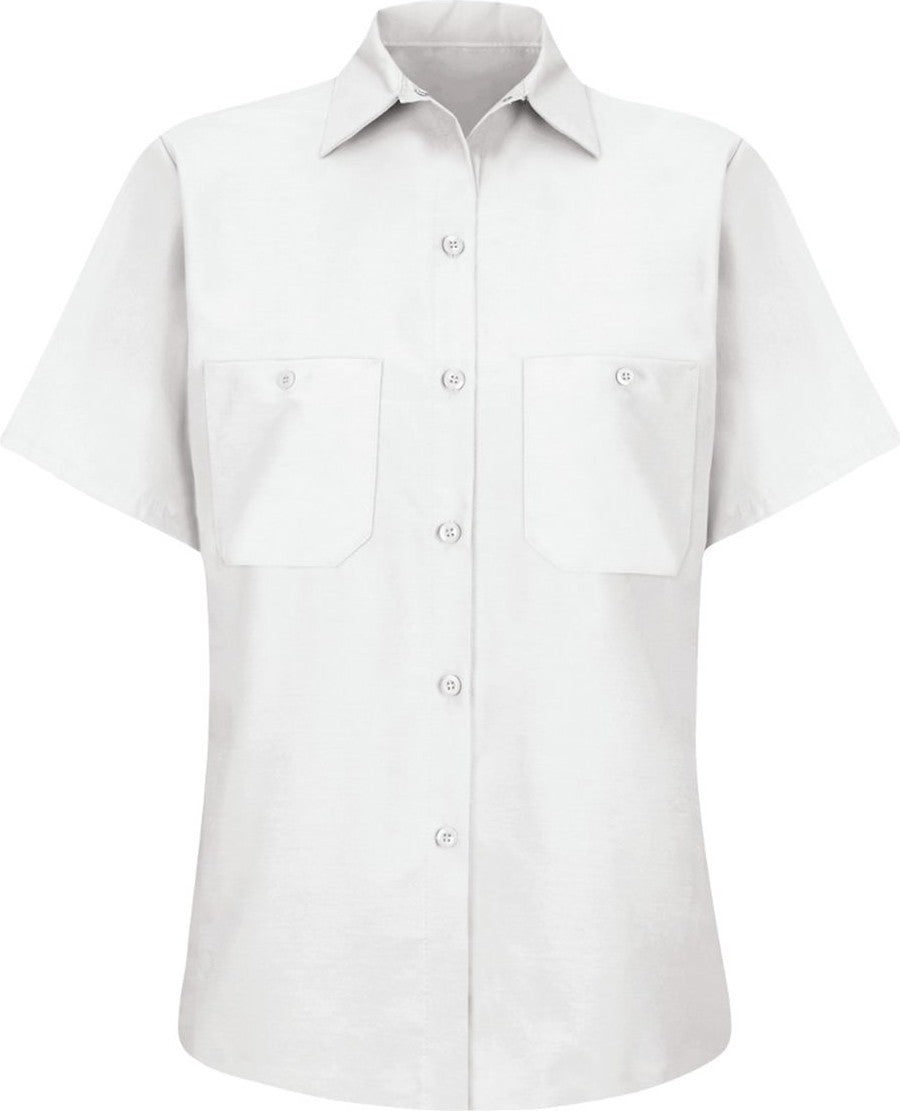 Front View of White Women's Industrial Work Shirt - SP23
