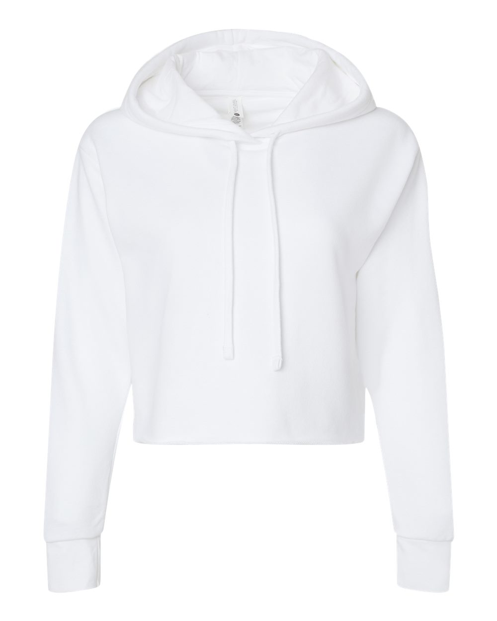 Front View of White Women's Laguna Sueded Raw Edge Crop Hoodie - 9384