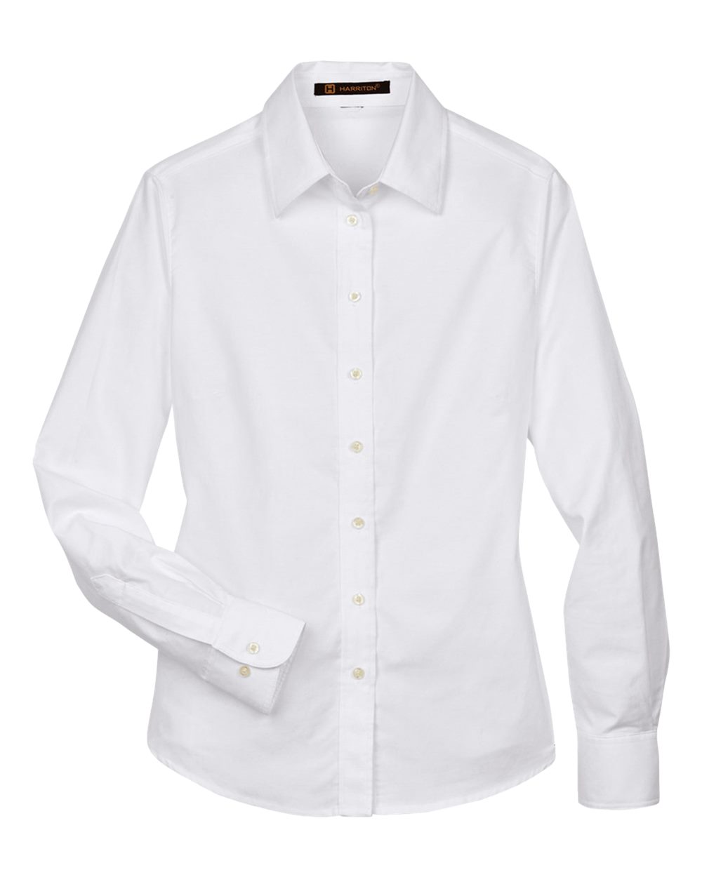 Front View of White Women&#39;s Long Sleeve Oxford Dress Shirt - M600W