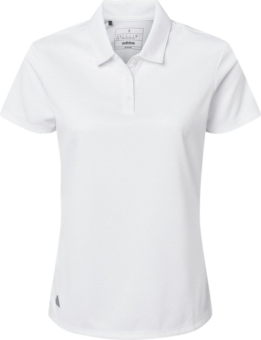 Front View of White Women's Micro Pique Polo - A581