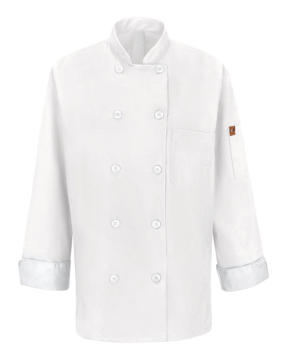 Front View of White Women's Mimix™ Chef Coat with OilBlok - 041X