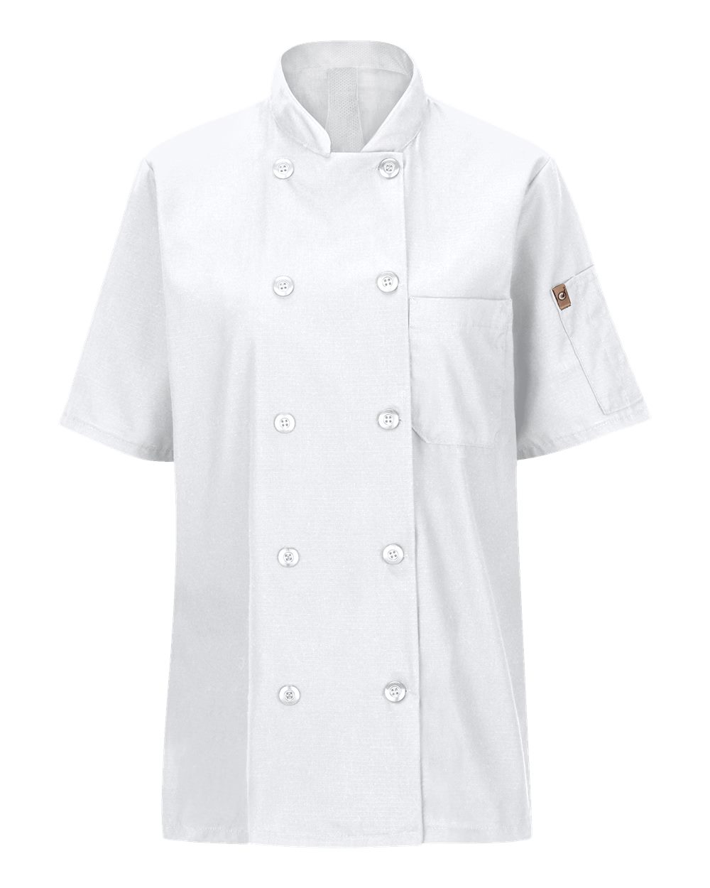 Front View of White Women's Mimix™ Short Sleeve Chef Coat with OilBlok - 045X