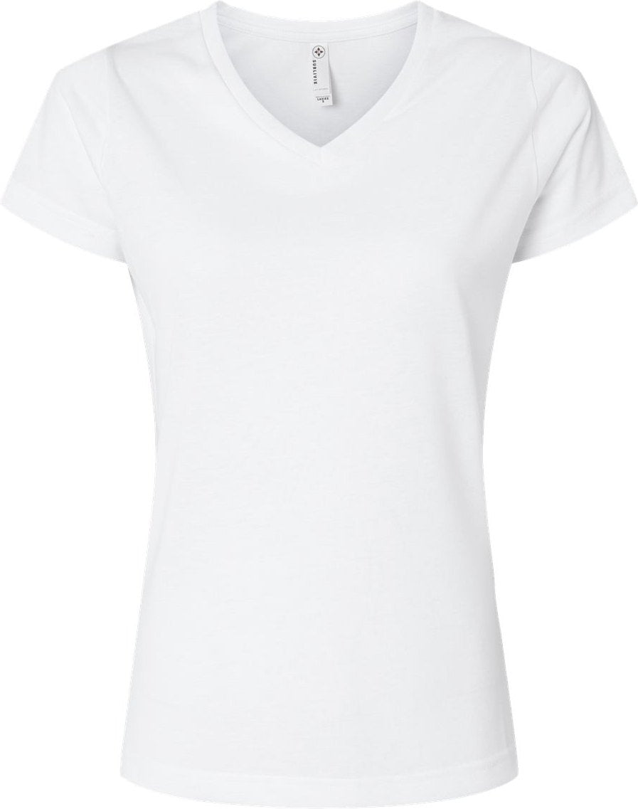 Front View of White Women's Polyester Sublimation V-Neck Tee - 1507