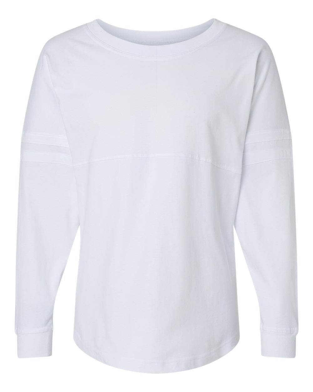 Front View of White Women's Pom Pom Long Sleeve Jersey T-Shirt - BW3514