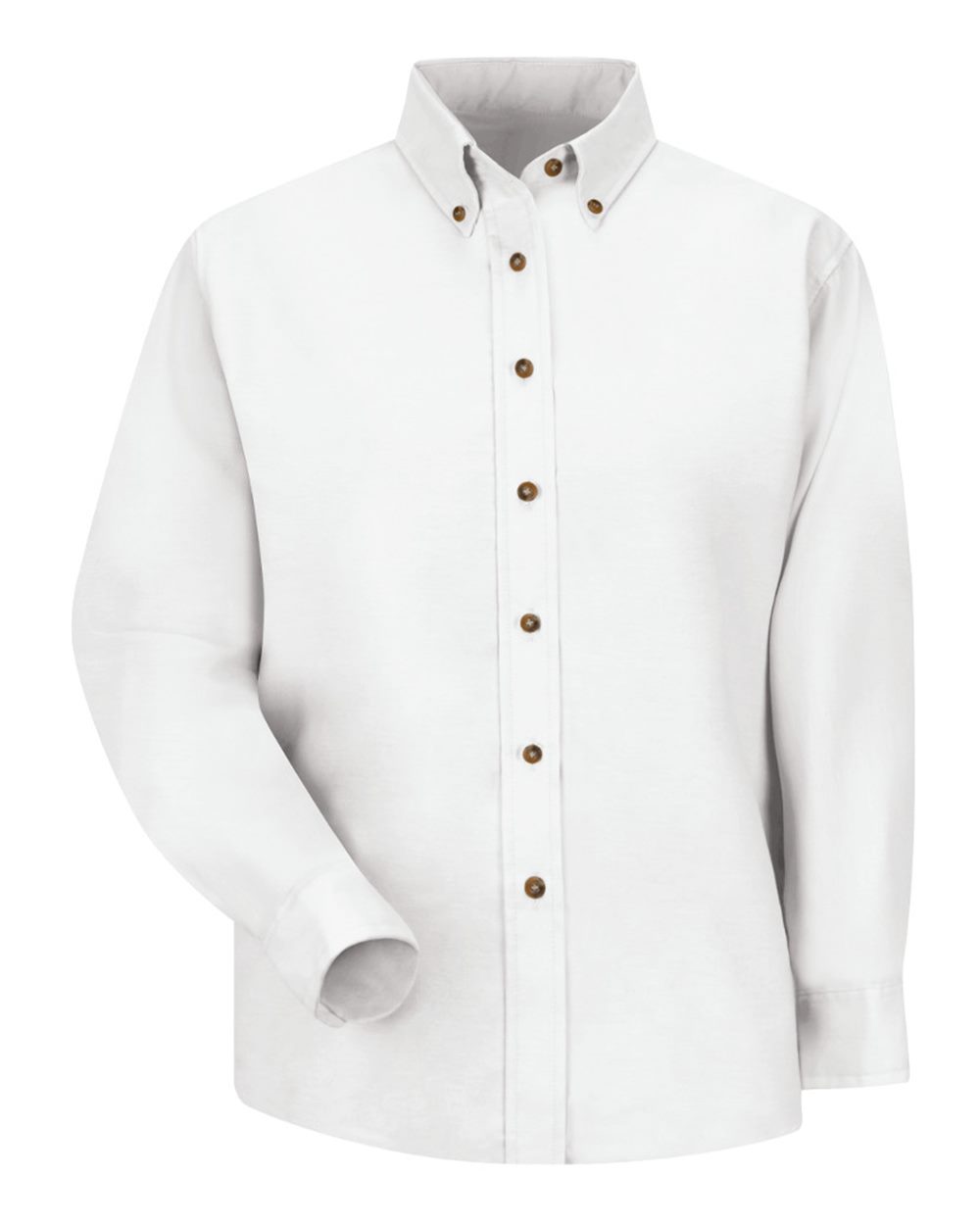 Front View of White Women's Poplin Dress Shirt - SP91