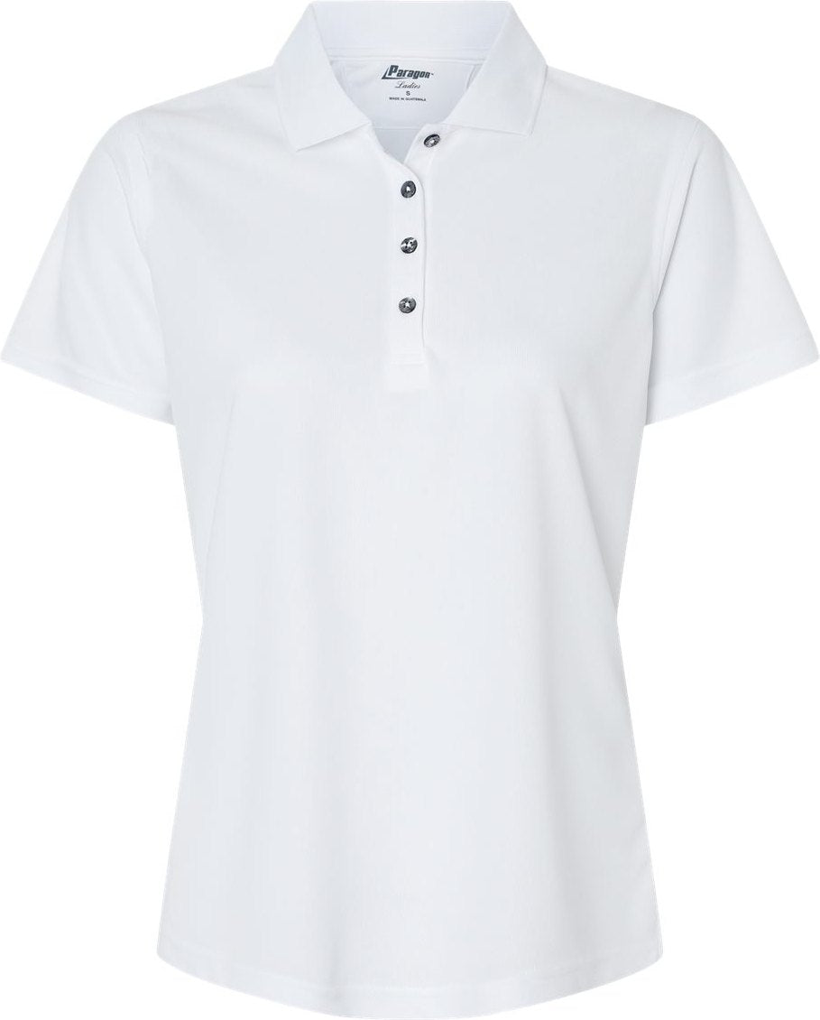 Front View of White Women's Saratoga Performance Mini Mesh Polo - 104