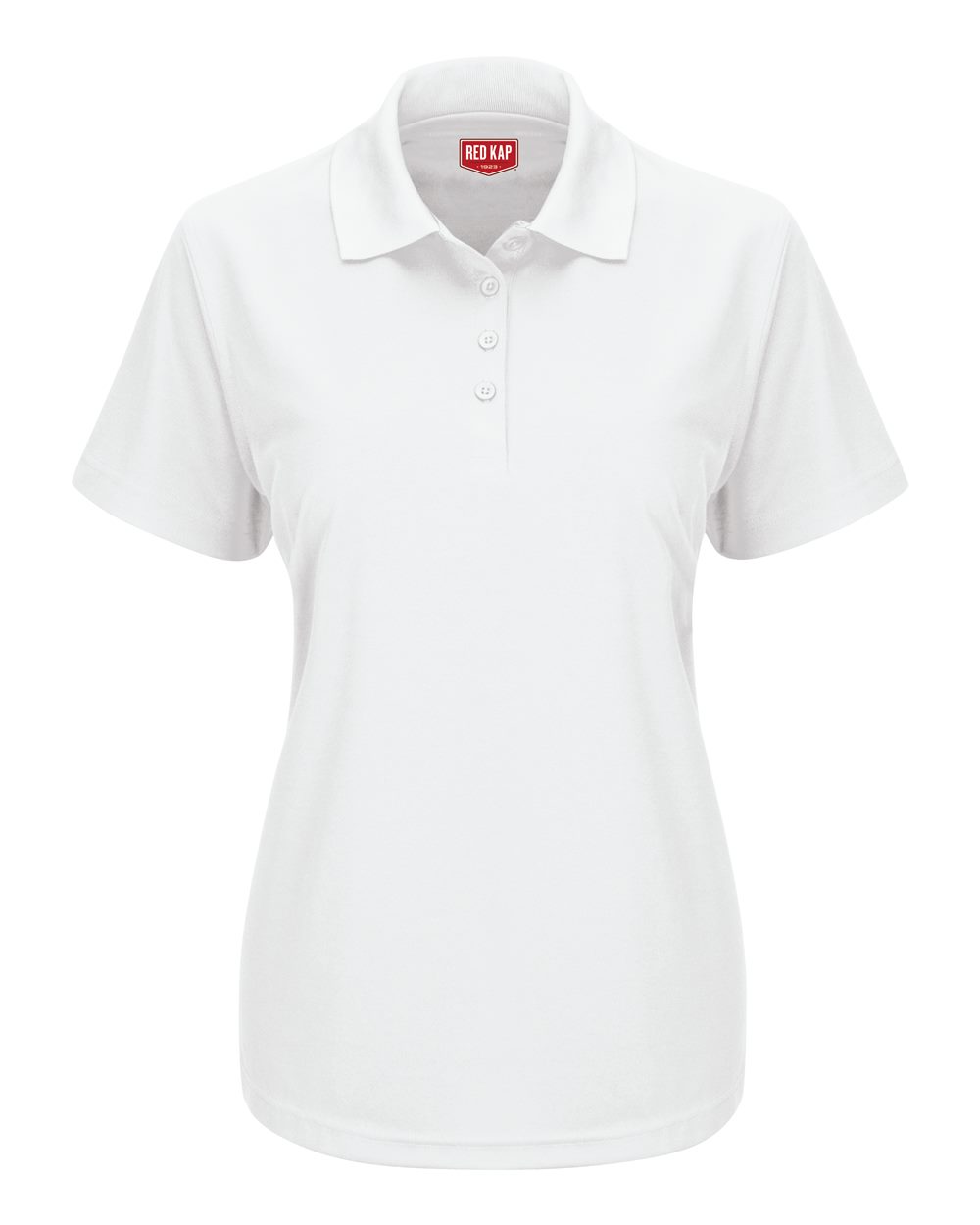 Front View of White Women's Short Sleeve Performance Knit Pocketless Core Polo - SK97