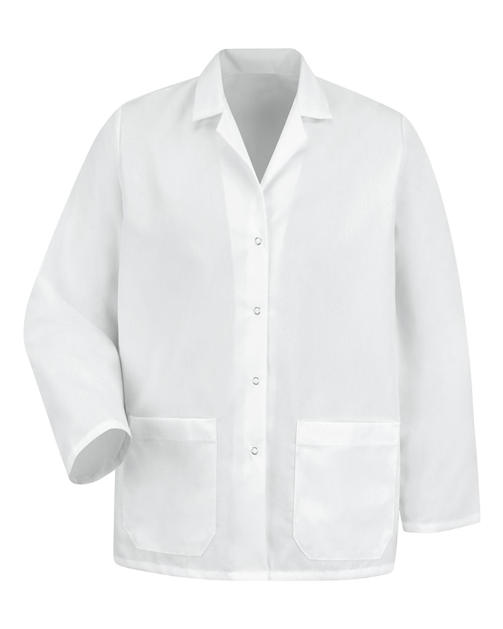 Front View of White Women&#39;s Specialized Lapel Counter Coat - KP17