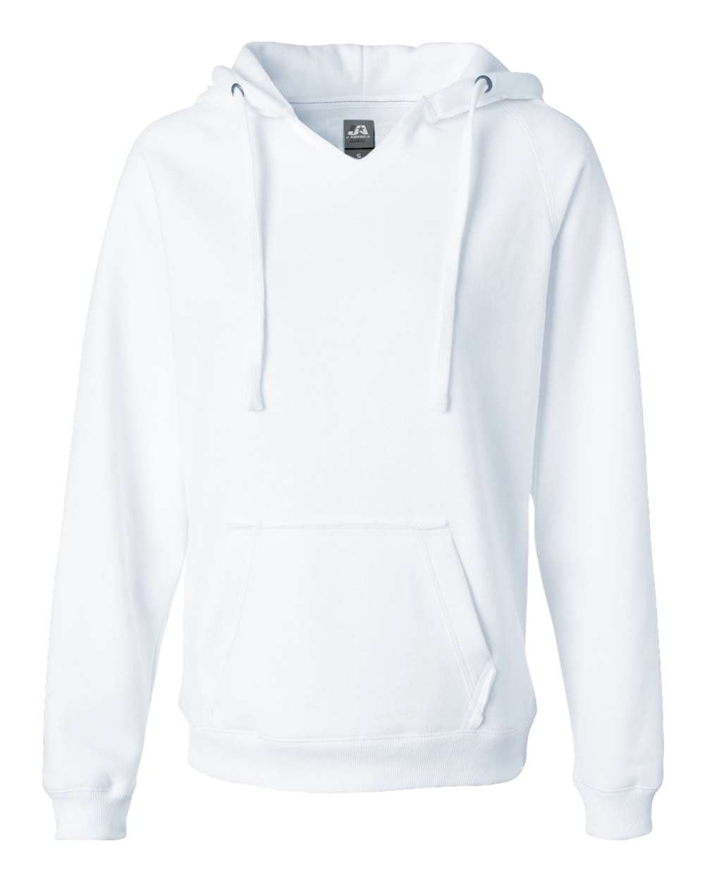 Front View of White Women's Sueded V-Neck Hooded Sweatshirt - 8836