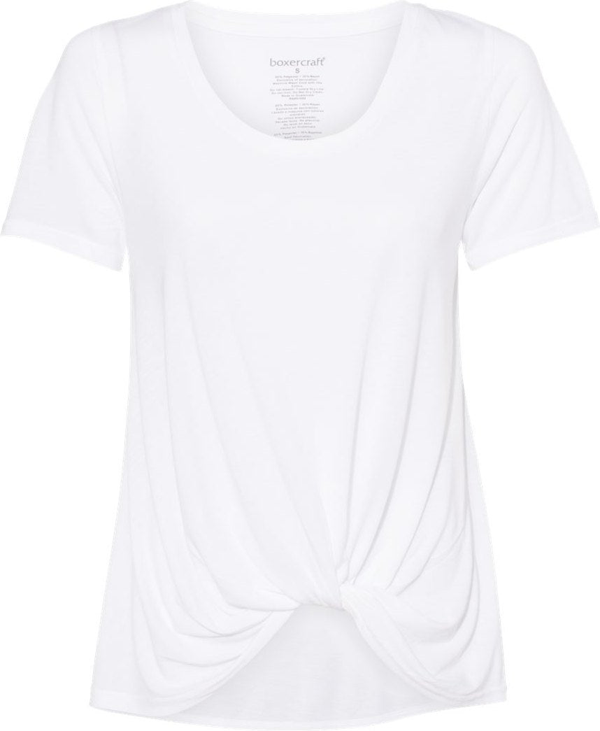 Front View of White Women's Twisted T-Shirt - T52