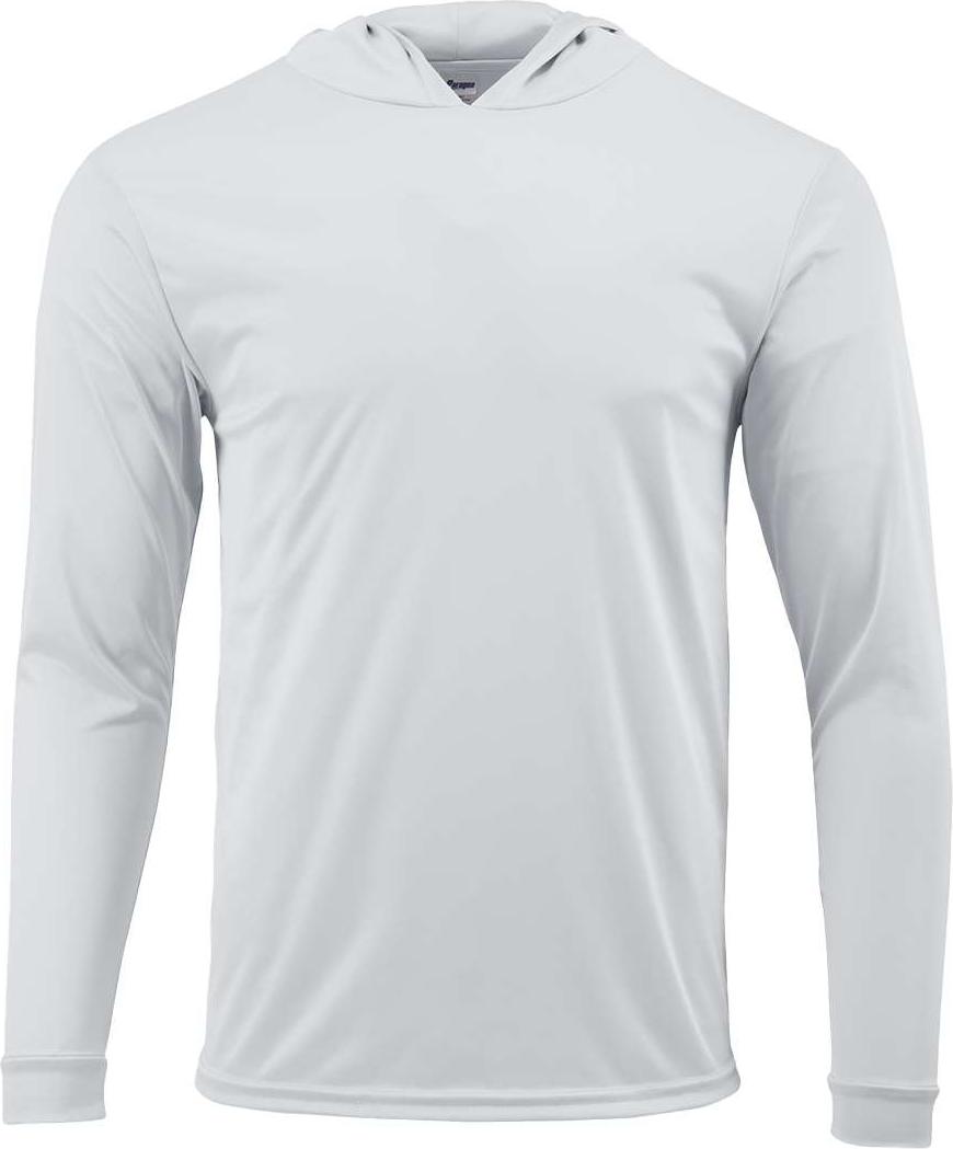 Front View of White Youth Bahama Performance Hooded Long Sleeve T-Shirt - 221Y