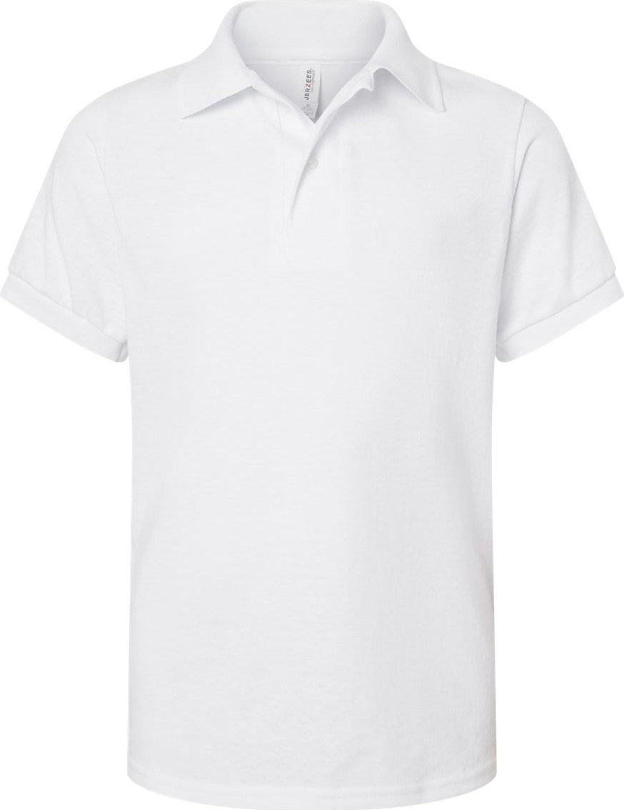 Front View of White Youth Dri-Power® Polo - 437K