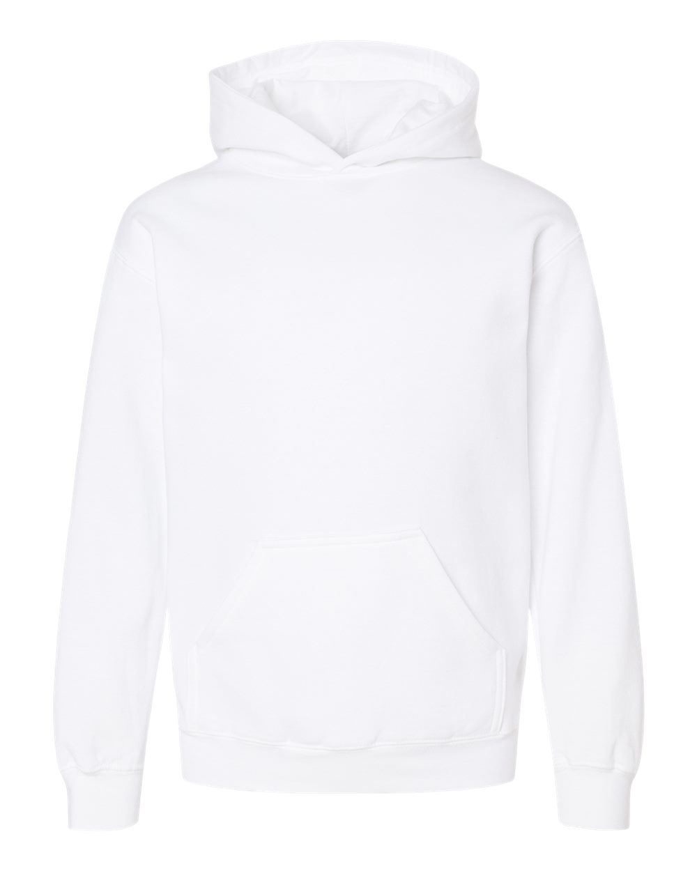Front View of White Youth Hooded Sweatshirt - 320Y