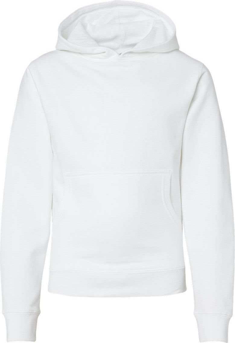 Front View of White Youth Midweight Hooded Sweatshirt - SS4001Y