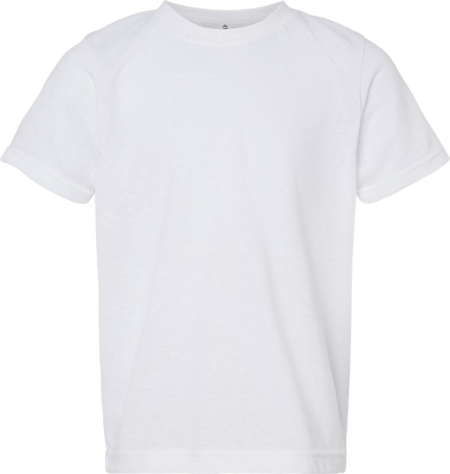 Front View of White Youth Poly-Rich T-Shirt - 265
