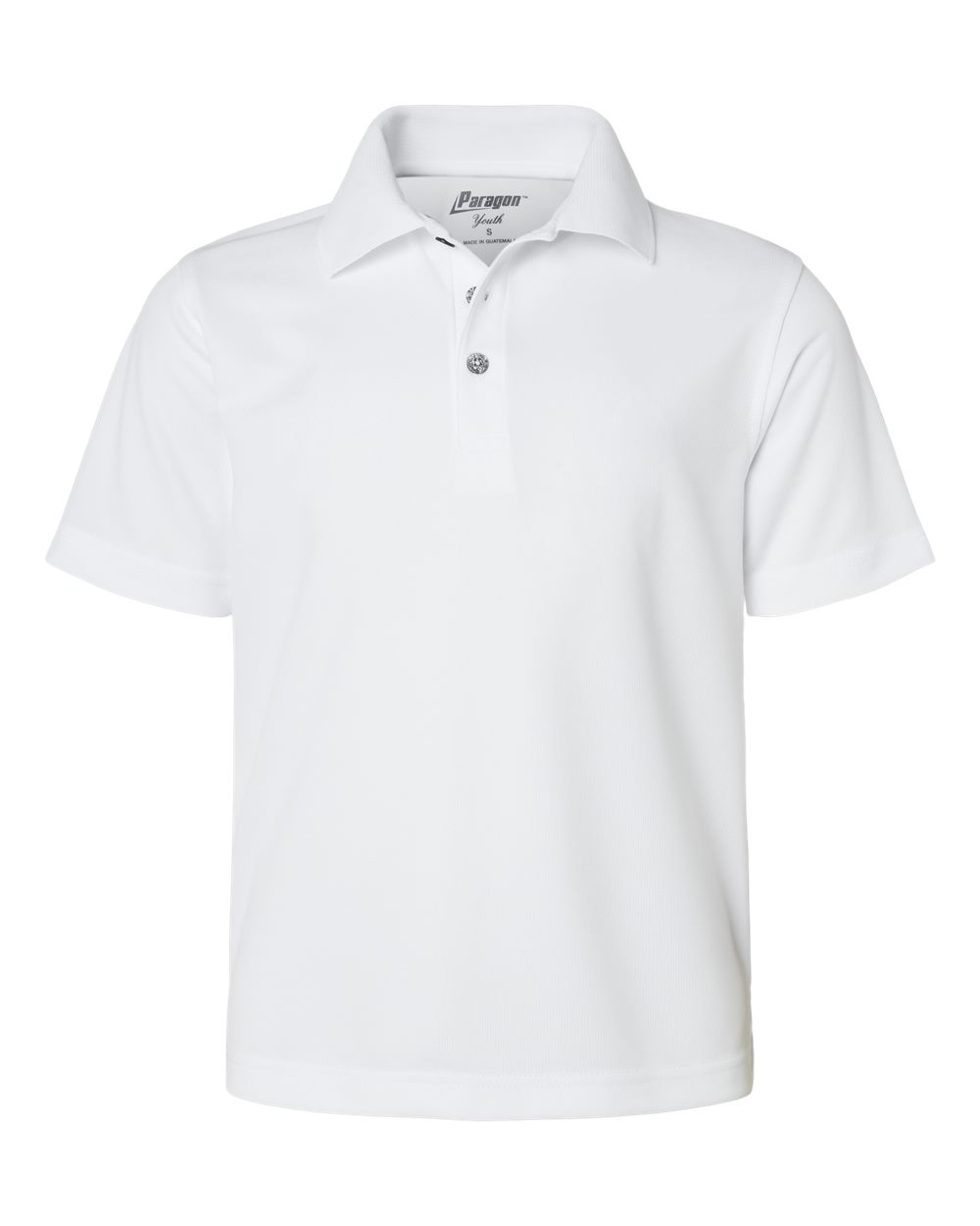 Front View of White Youth Saratoga Performance Mini Mesh Polo - 108Y