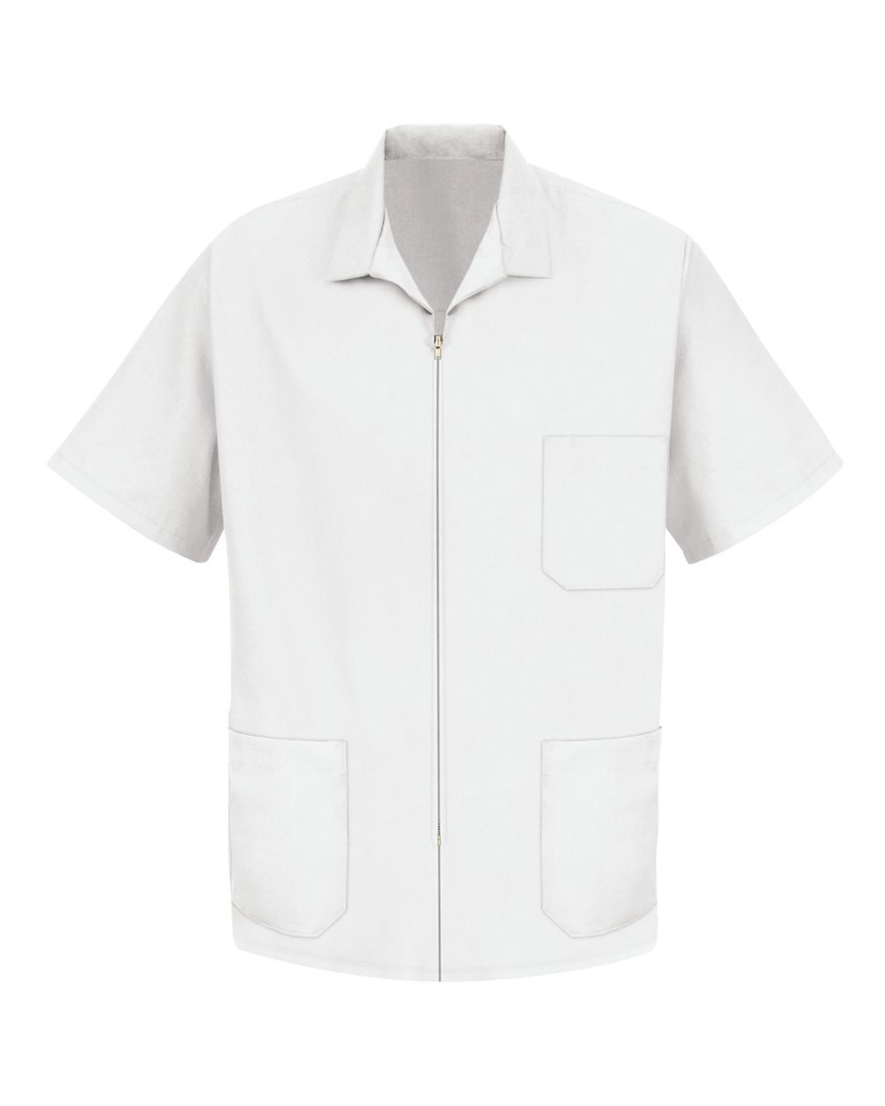 Front View of White Zip-Front Smock - KP44