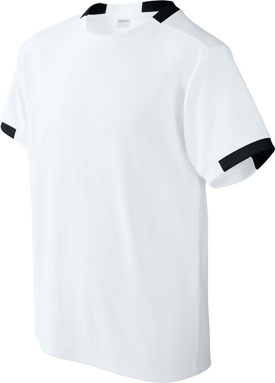 Front View of White/Blk Sport-Tek Youth Club Short Sleeve Crew YST440