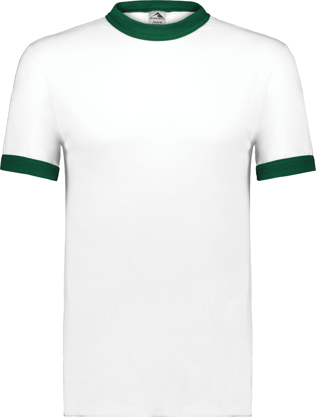 Front View of WHITE/DARK GREEN ADULT RINGER T-SHIRT