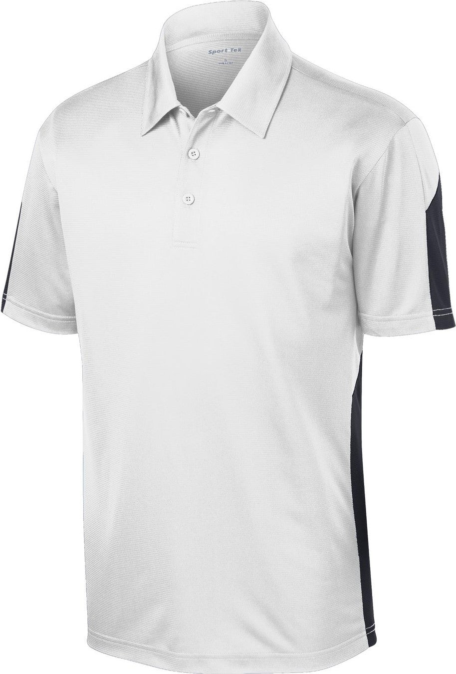 Front View of White/Grey Sport-Tek PosiCharge Active Textured Colorblock Polo. ST695