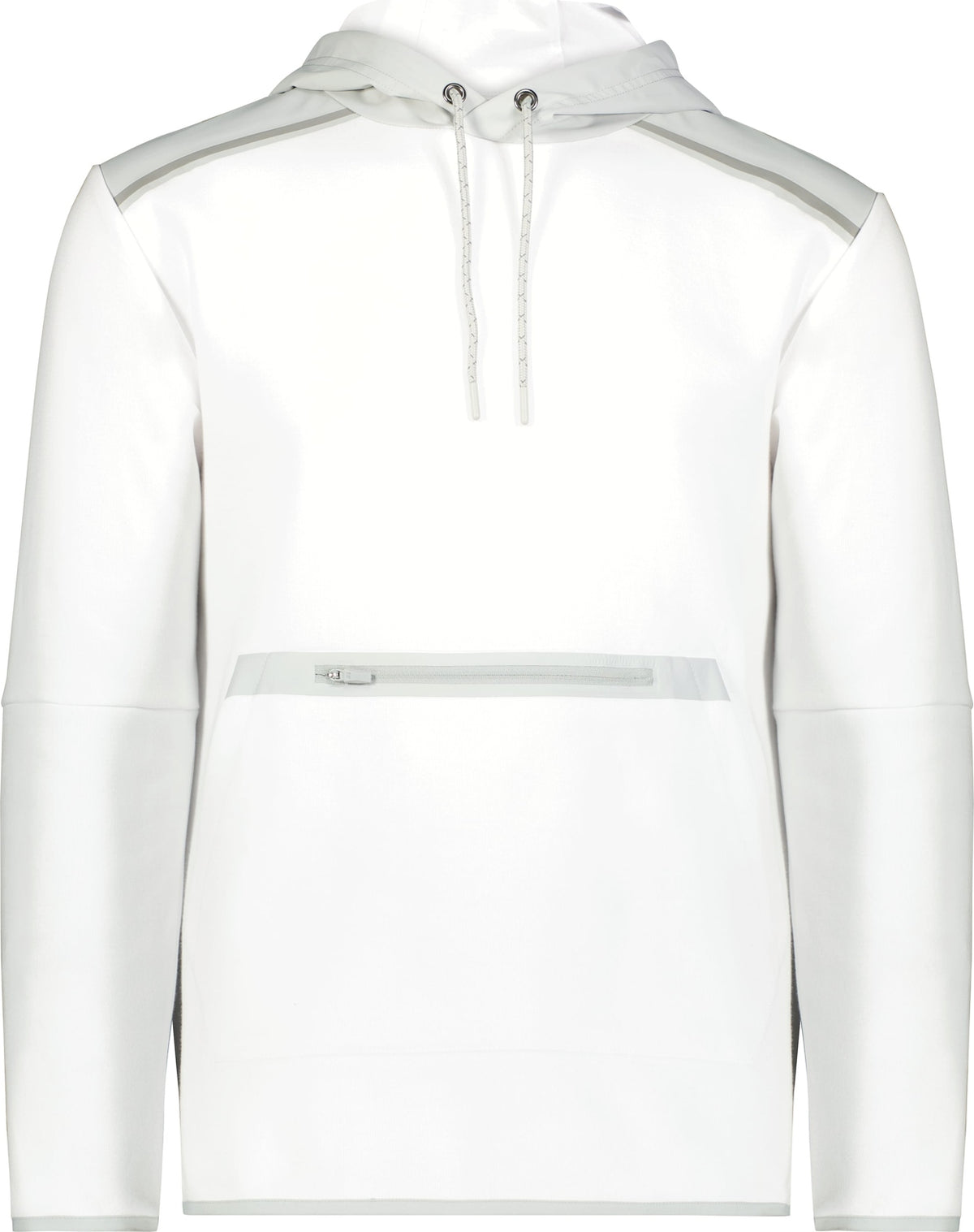 Front View of WHITE/GRID IRON SILVER LEGEND TECH FLEECE HOODIE