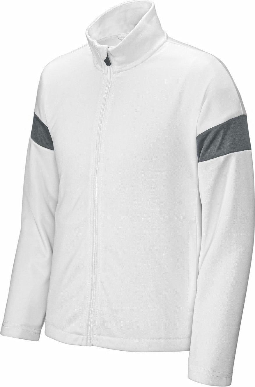 Front View of White/IrGy Sport-Tek Youth Travel Full-Zip Jacket YST800