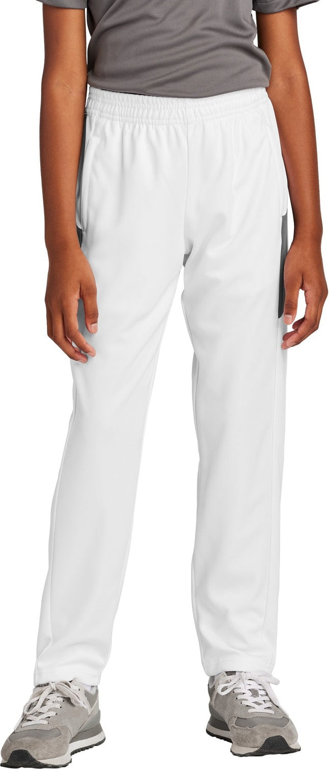 Front View of White/IrGy Sport-Tek Youth Travel Pant YPST800