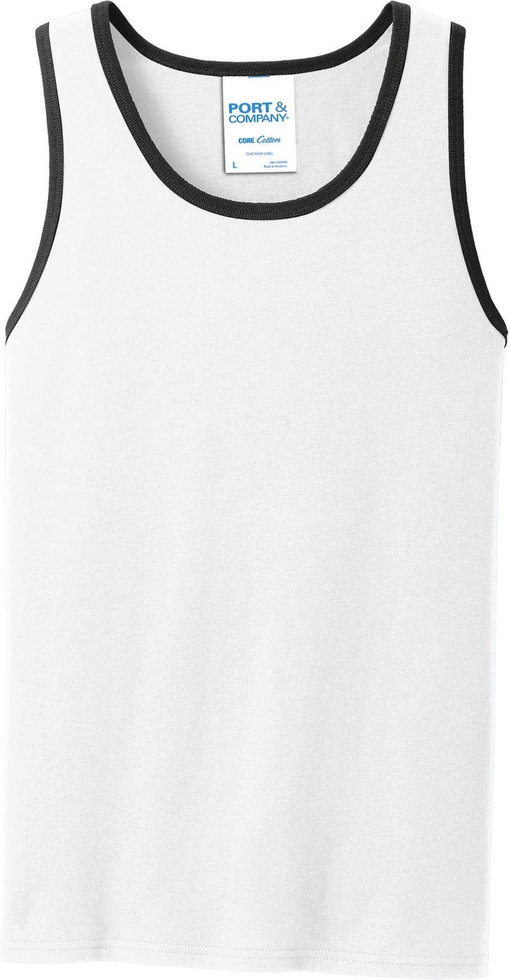 Front View of White/Jet Blck Port & Co Core Cotton Tank Top. PC54TT