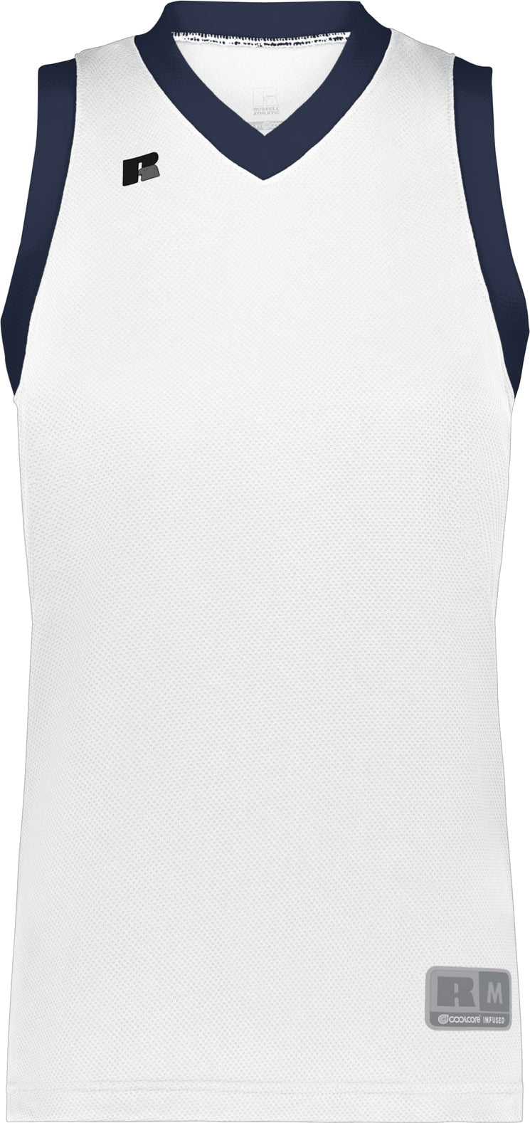 Front View of WHITE/NAVY LDS COOLCORE ELITE JERSEY