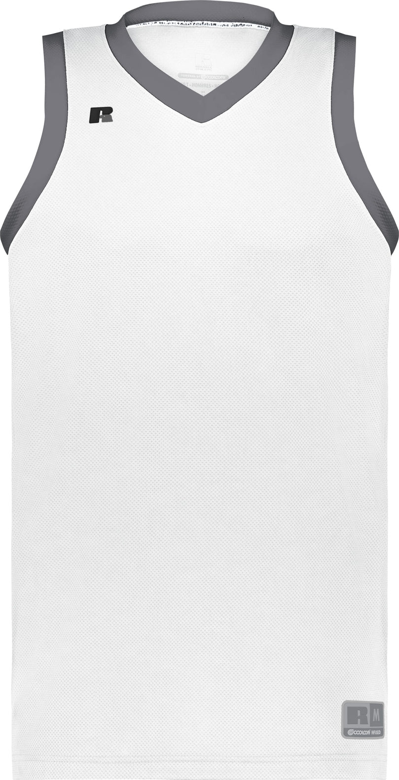 Front View of WHITE/STEALTH YTH COOLCORE ELITE JERSEY