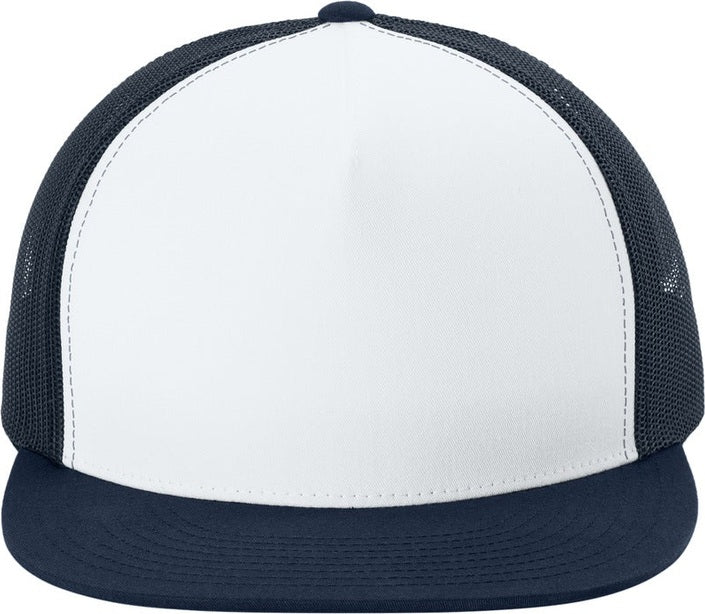 Front View of Wh/TNv/TNv Sport-Tek YP Classics 5-Panel Classic Trucker Mesh Back Cap. STC38
