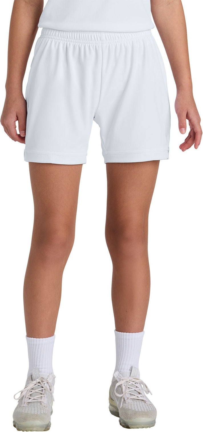 Front View of Wht/Wht Sport-Tek Youth Club 5" Short YST442