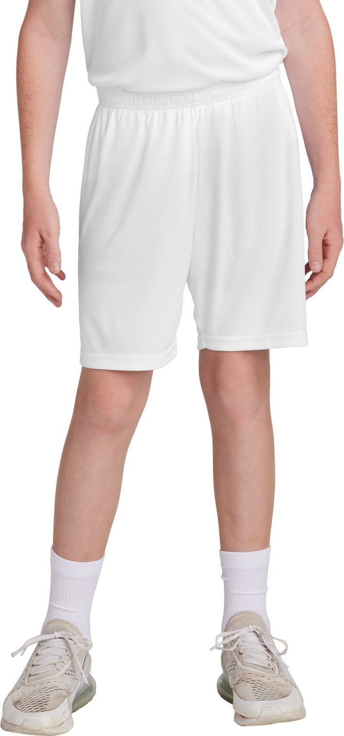 Front View of Wht/Wht Sport-Tek Youth Competitor United 5" Short YST103