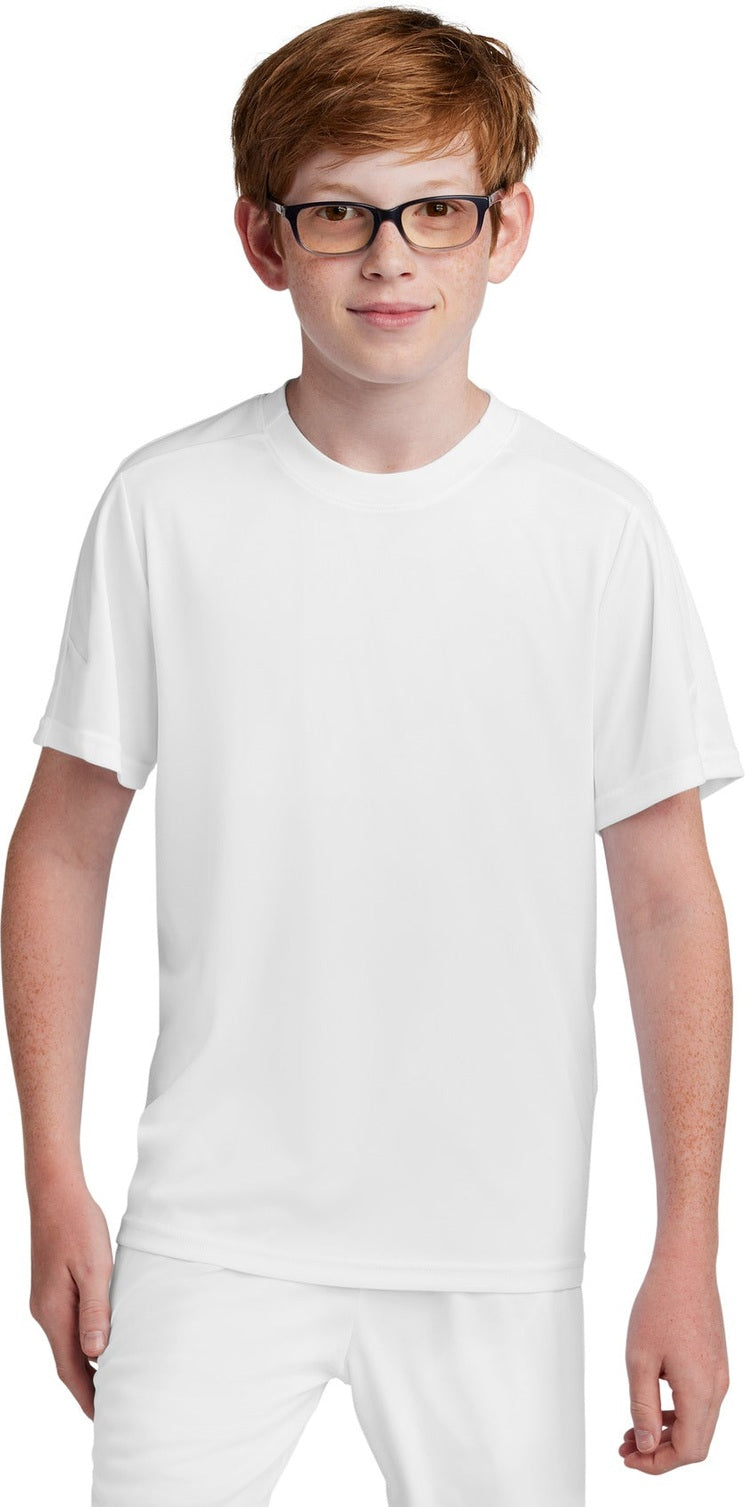 Front View of Wht/Wht Sport-Tek Youth Competitor United Crew YST100