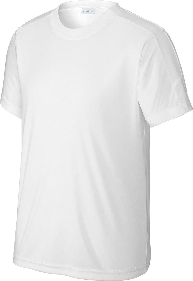 Front View of Wht/Wht Sport-Tek Youth Competitor United Crew YST100