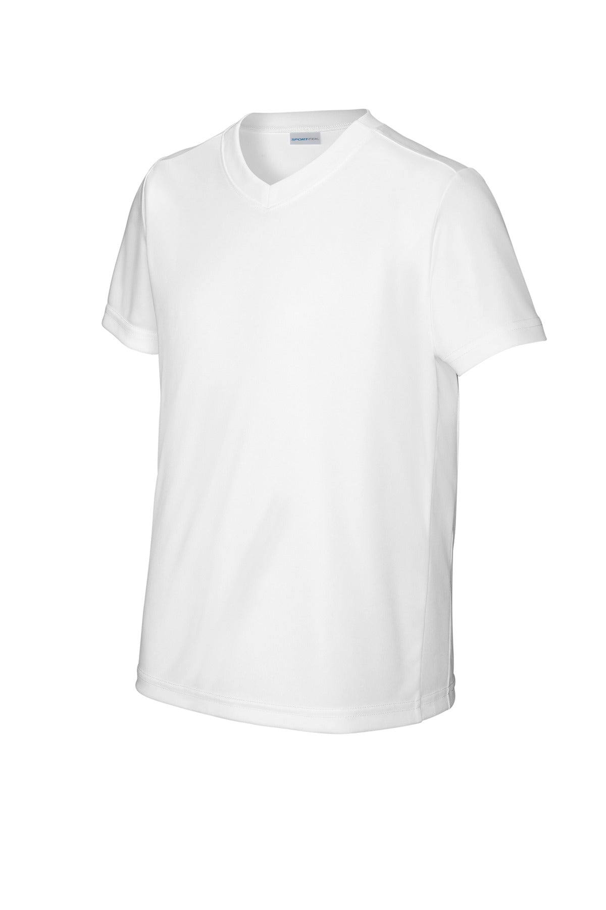 Front View of Wht/Wht Sport-Tek Youth Competitor United V-Neck YST101