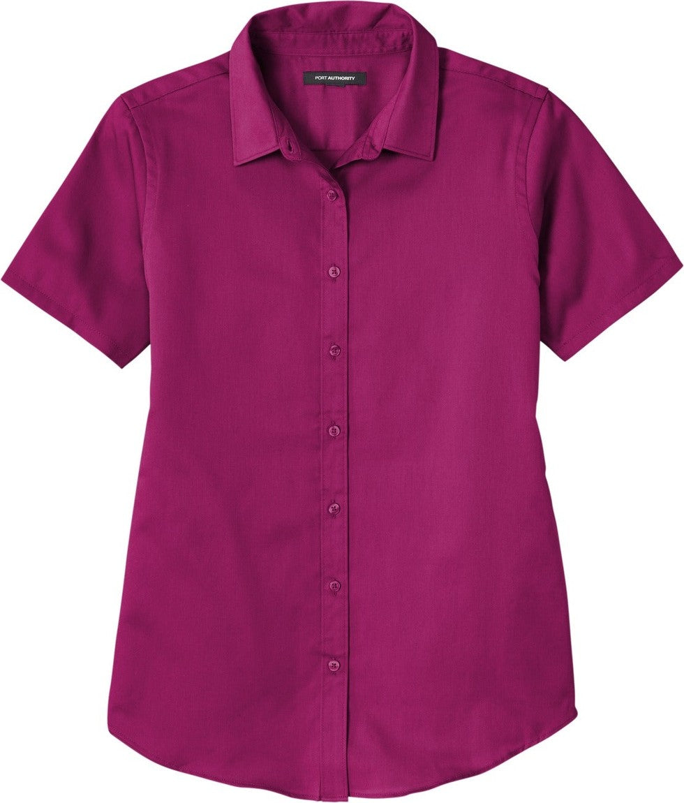 Front View of WildBerry Port Authority Women's Short Sleeve SuperPro React Twill Shirt. LW809