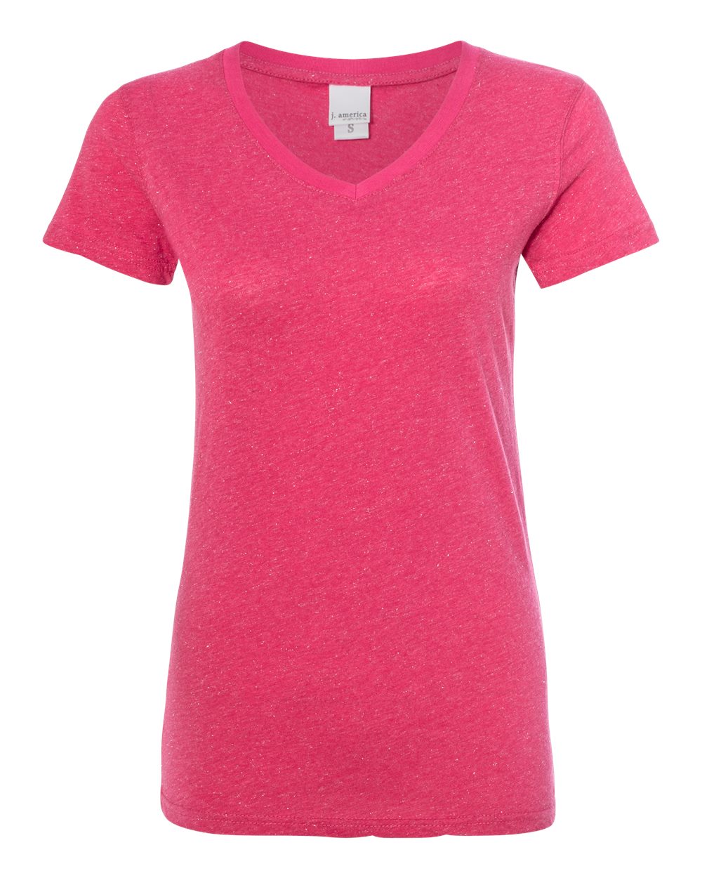 Wildberry/ Silver Women’s Glitter V-Neck T-Shirt - 8136